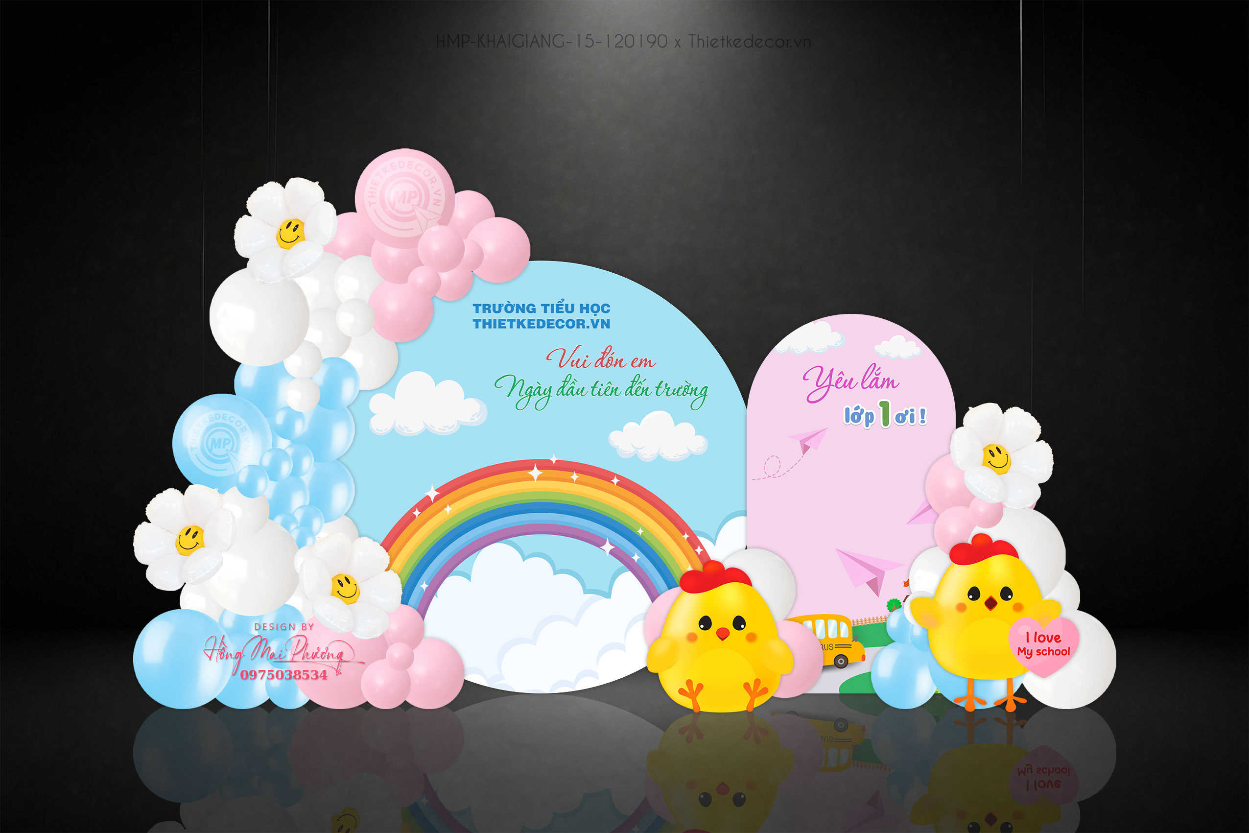 Backdrop Khai Giảng mua 1 tặng 1 cho lớp 1 và mầm non so cute